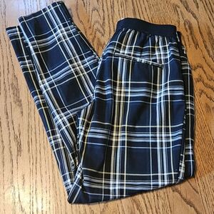 H & M Size 2 elastic waist straight leg pants. Green, black, yellow, white.